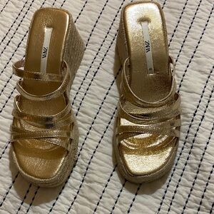 Zara Metallic Gold Wedge Sandals